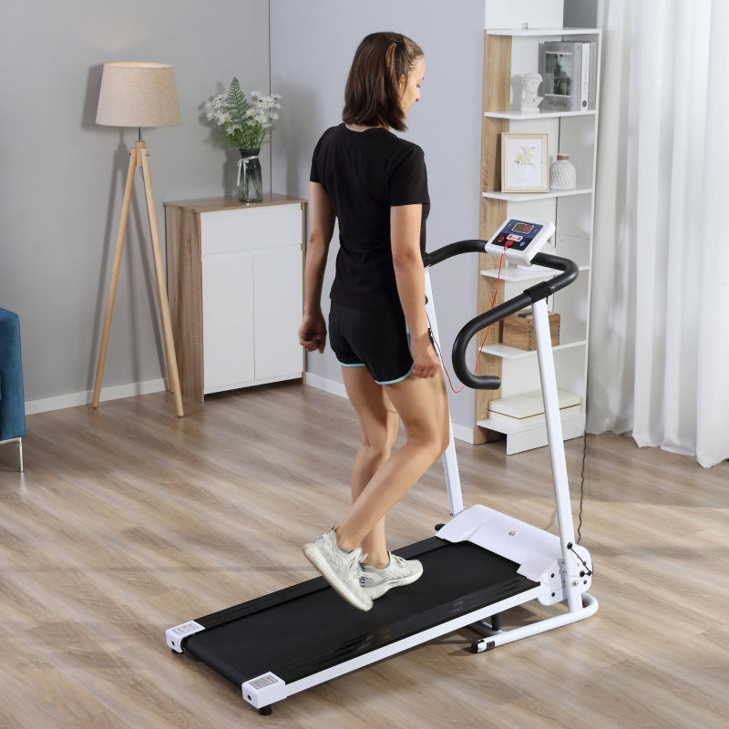 Aosom 1.25HP Motorised Electric Treadmill, 10km/h Folding Running Machine, Gym Fitness Exercise with LCD Monitor, White