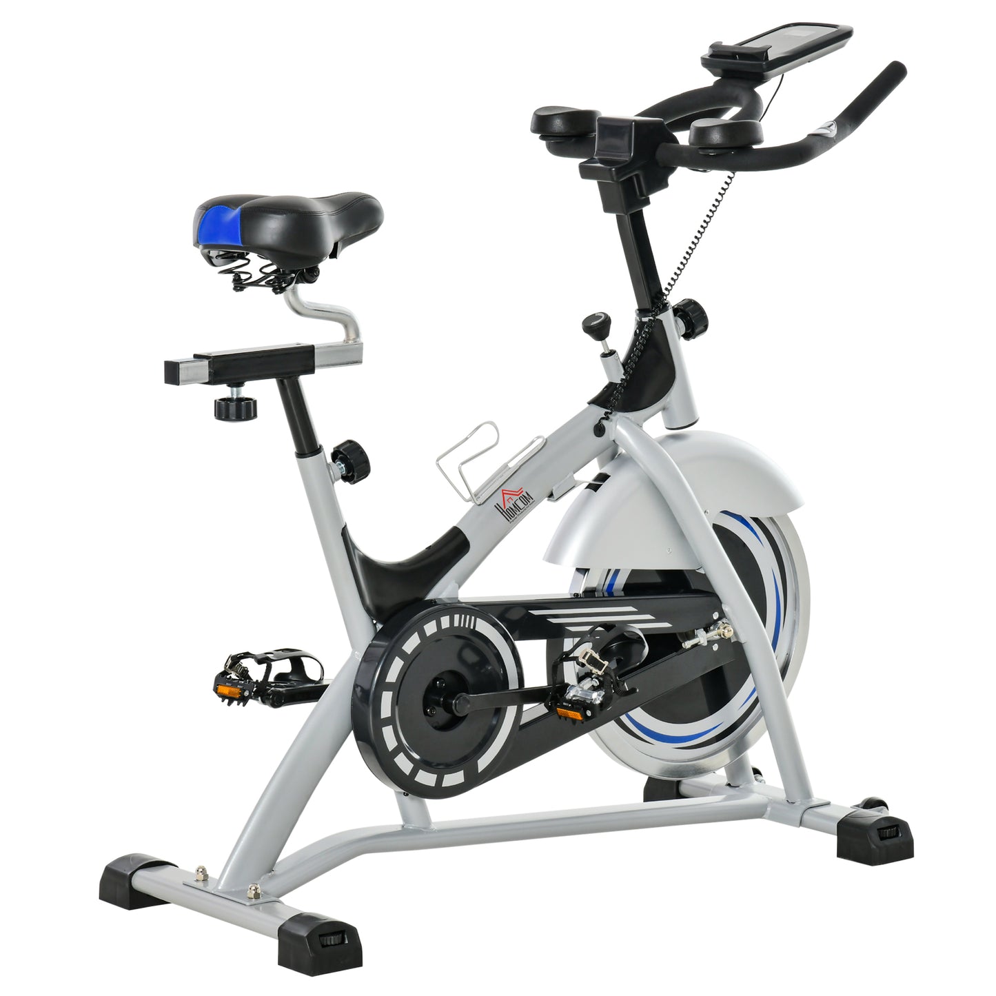 Aosom Indoor Cycling Exercise Bike Quiet Drive Fitness Stationary, 15KG Flywheel Cardio Workout Bicycle, Adjustable Seat& Resistance, w/LCD Monitor, Bottle Holder