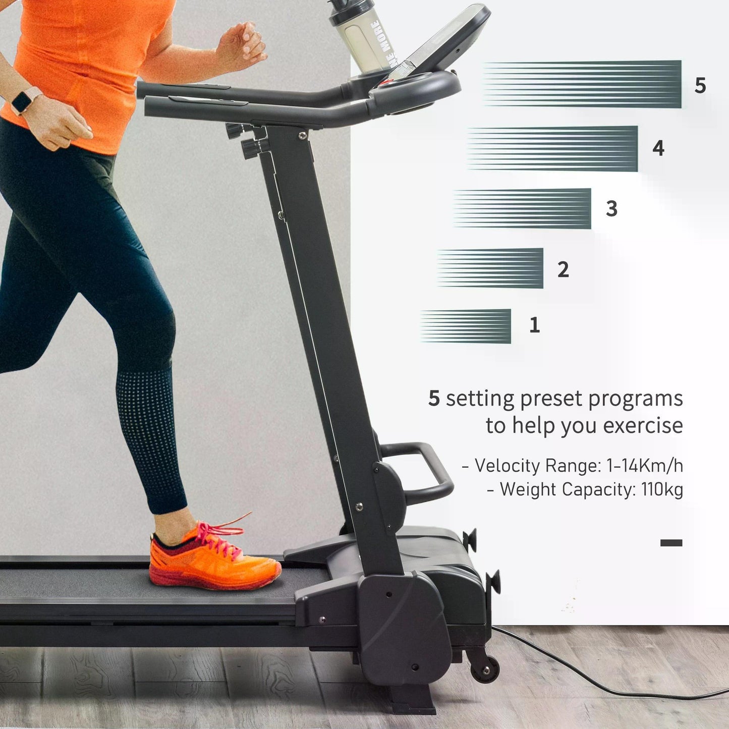 Aosom 2.5HP 14Km/h Manual Incline Electric Running Machine Motorized Treadmill Folding, MP3 & USB Player, 12 Preset Programs, 5 Speed Shortcut, w/ WIDE RUNNING BELT, LCD Display, Drink Holders