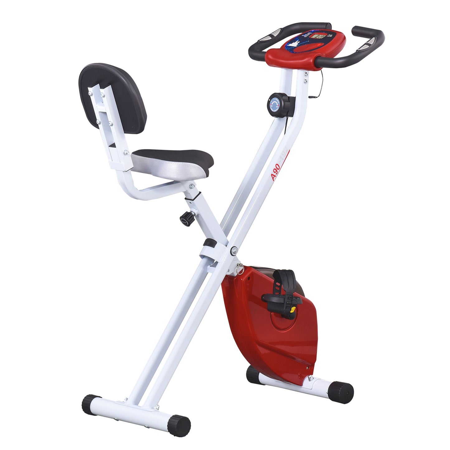 Aosom Exercise Bike Fitness Bicycle Indoor trainer Foldable 8-level Magnetic Resistance Adjustable w/LCD Monitor Pulse Sensor, Red