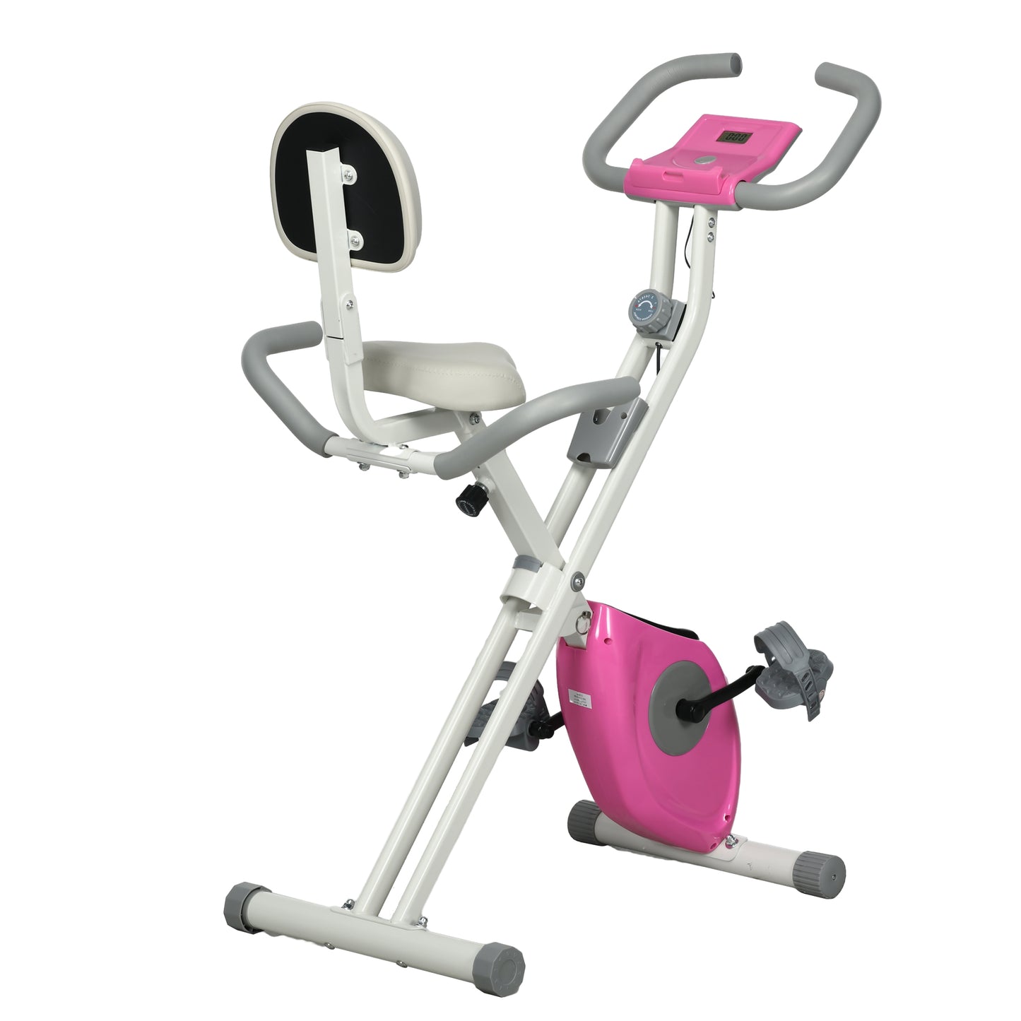 Aosom Folding Exercise Bike, with Adjustable Magnetic Resistance, Seat Height - White and Pink