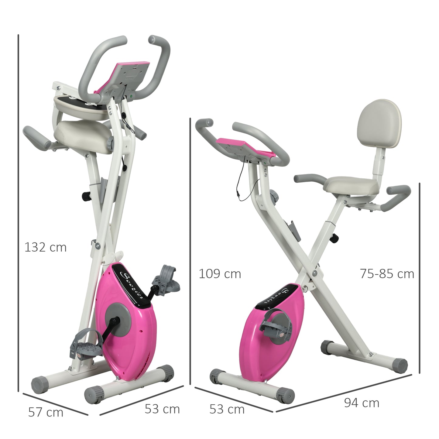 Aosom Folding Exercise Bike, with Adjustable Magnetic Resistance, Seat Height - White and Pink