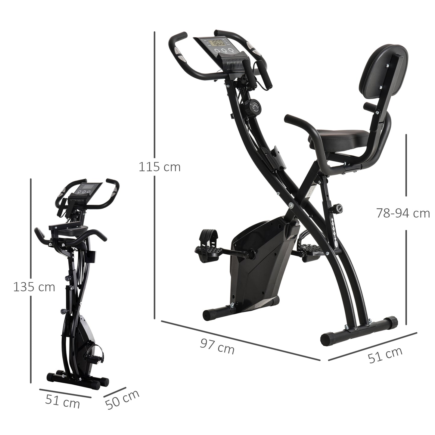 Aosom 2-in-1 Foldable Exercise Bike Recumbent Stationary Bike 8-Level Adjustable Magnetic Resistance with Pulse Sensor LCD Display, Black