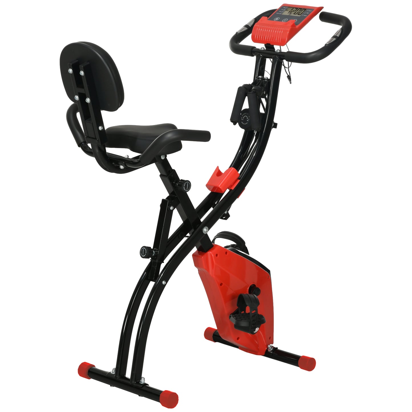 Aosom 2-in-1 Foldable Exercise Bike Recumbent Stationary Bike 8-Level Adjustable Magnetic Resistance with Pulse Sensor LCD Display, Red