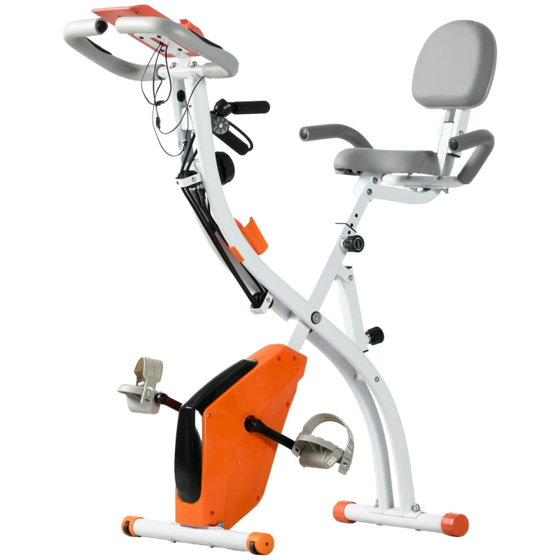 Aosom 2-in-1 Foldable Exercise Bike Recumbent Stationary Bike 8-Level Adjustable Magnetic Resistance with Pulse Sensor LCD Display, Orange