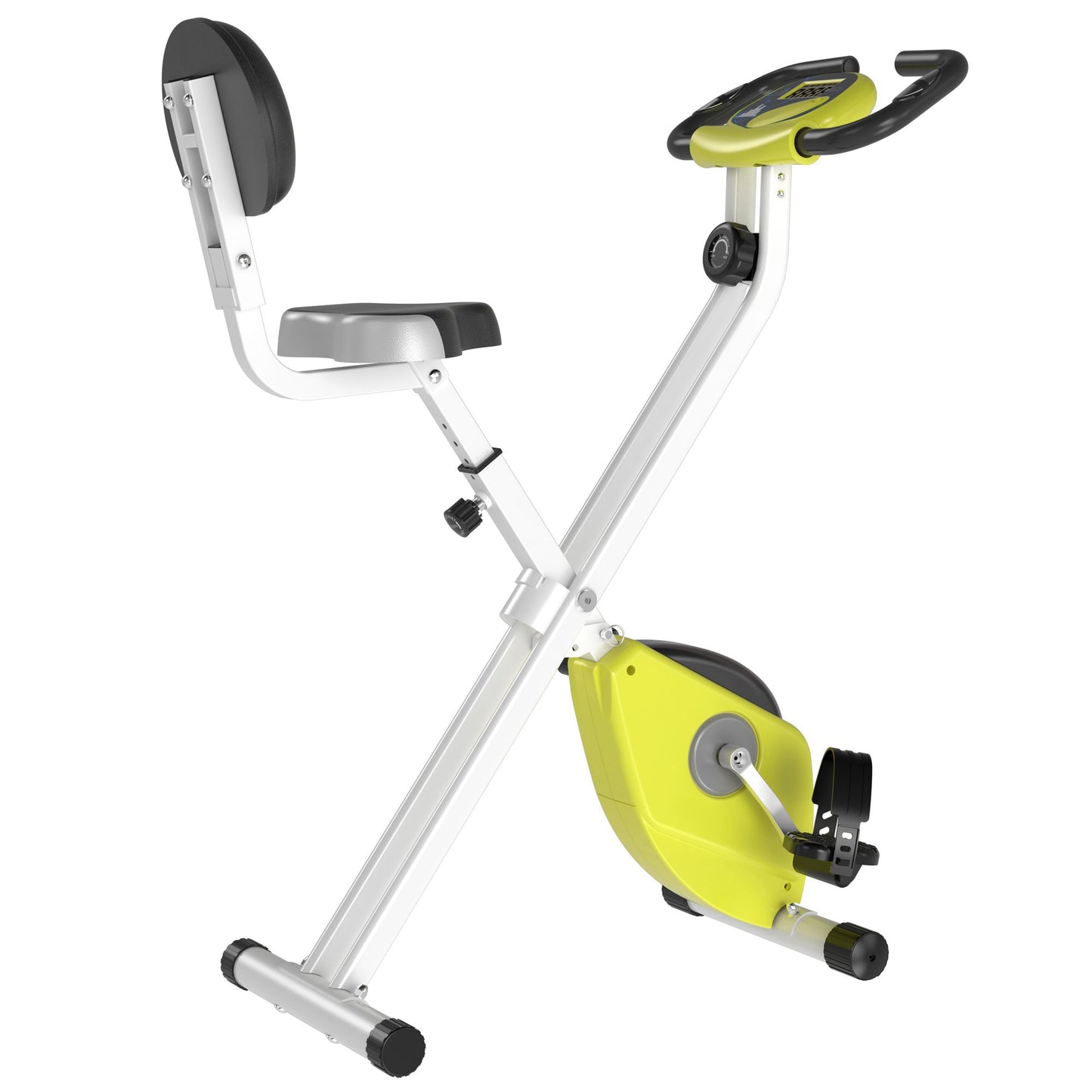 Aosom Exercise Bike Fitness Bicycle Indoor trainer Foldable 8-level Magnetic Resistance Adjustable w/LCD Monitor Pulse Sensor, Yellow