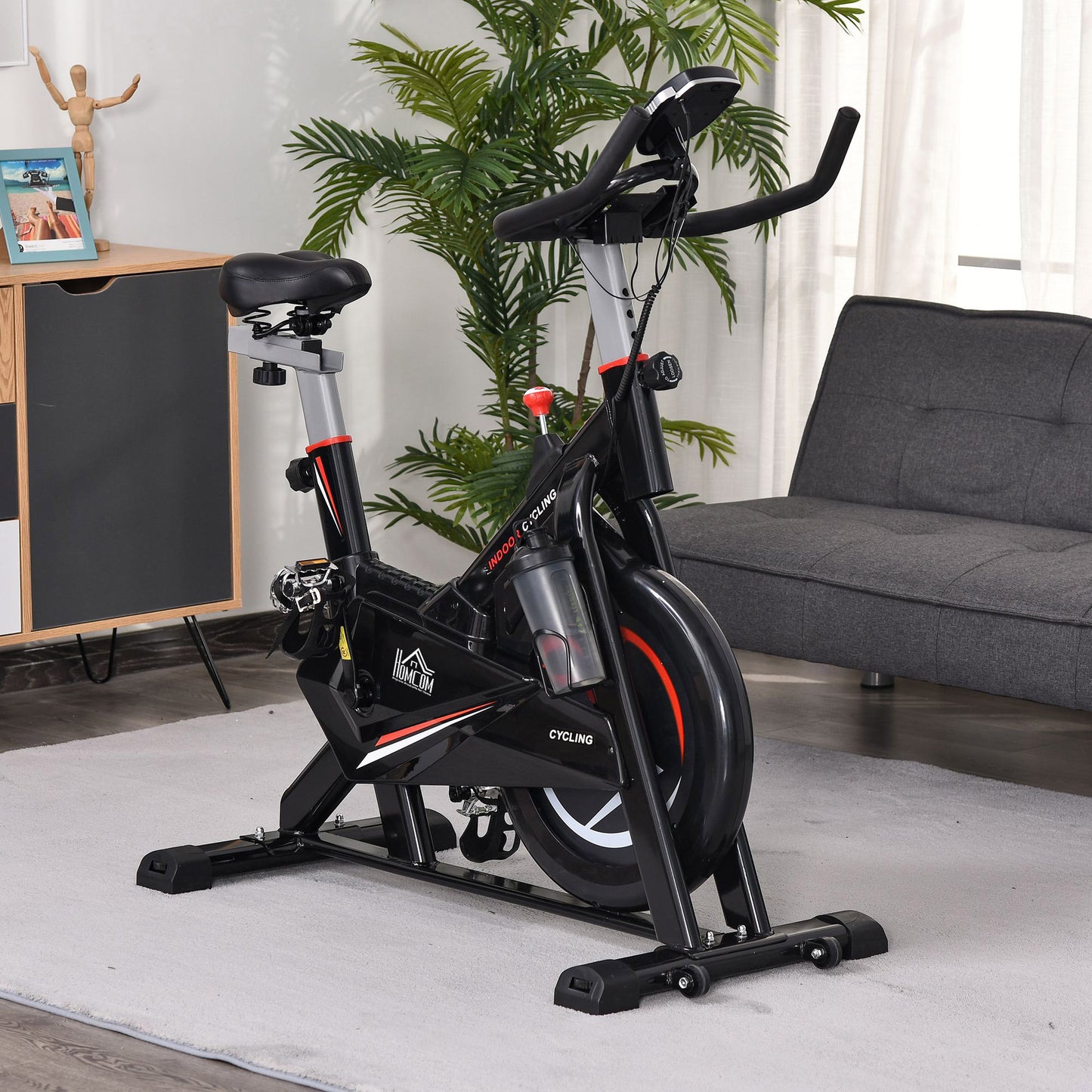 Aosom Stationary Exercise Bike, 10kg Flywheel Cycling Machine with Adjustable Resistance, LCD Monitor, Phone and Bottle Holder for Home Gym Office Cardio Workout Aerobic Training