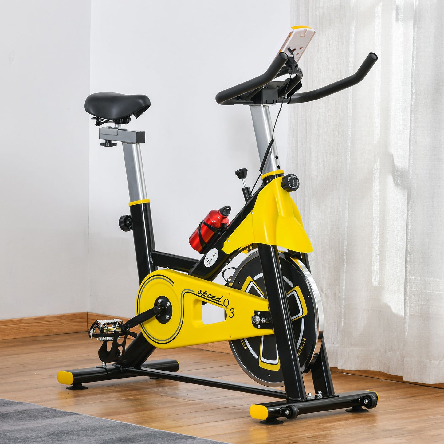 Aosom Exercise Bike, with 6kg Flywheel Belt Drive, Adjustable Resistance, LCD Display - Yellow