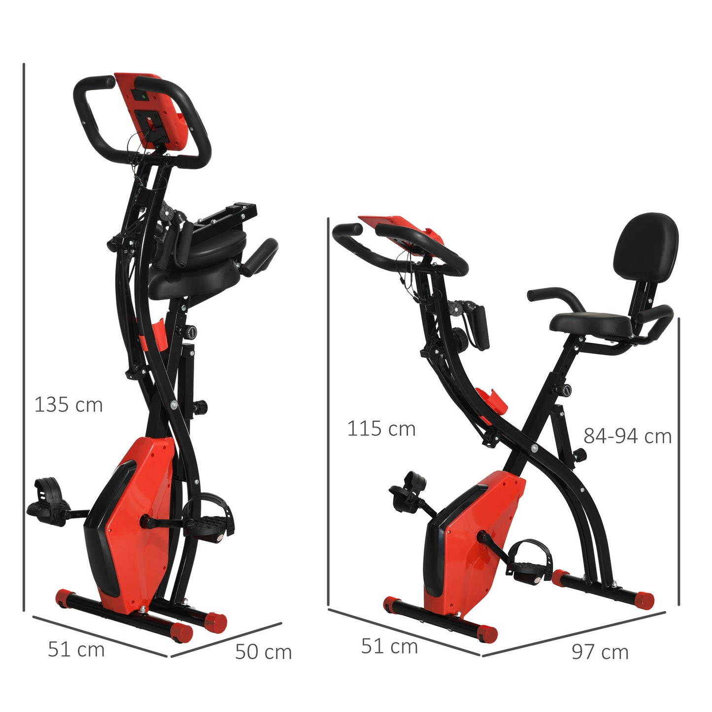 Aosom 2-in-1 Foldable Exercise Bike Recumbent Stationary Bike 8-Level Adjustable Magnetic Resistance with Pulse Sensor LCD Display, Red