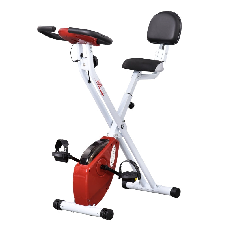 Aosom Exercise Bike Fitness Bicycle Indoor trainer Foldable 8-level Magnetic Resistance Adjustable w/LCD Monitor Pulse Sensor, Red