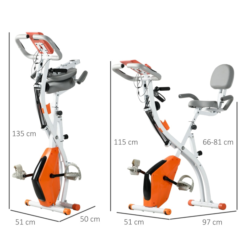 Aosom 2-in-1 Foldable Exercise Bike Recumbent Stationary Bike 8-Level Adjustable Magnetic Resistance with Pulse Sensor LCD Display, Orange