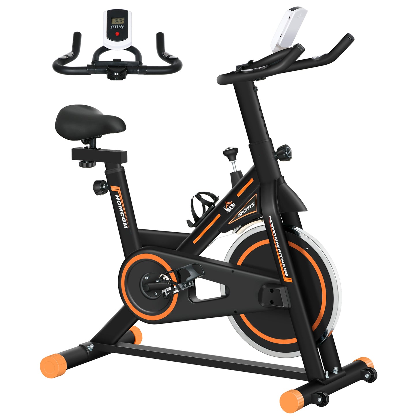 Aosom Exercise Bike, Indoor Cycling Bike for Home Use, Stationary Bike with LCD Display and Heart Rate Sensor, Static Fitness Bike for Home, Gym, Office, Cardio Workout, Orange