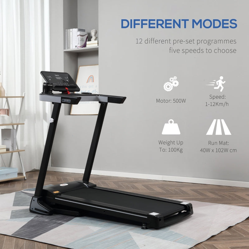 Aosom Folding Treadmill for Home Motorised Running Machine w/ LCD Display Black