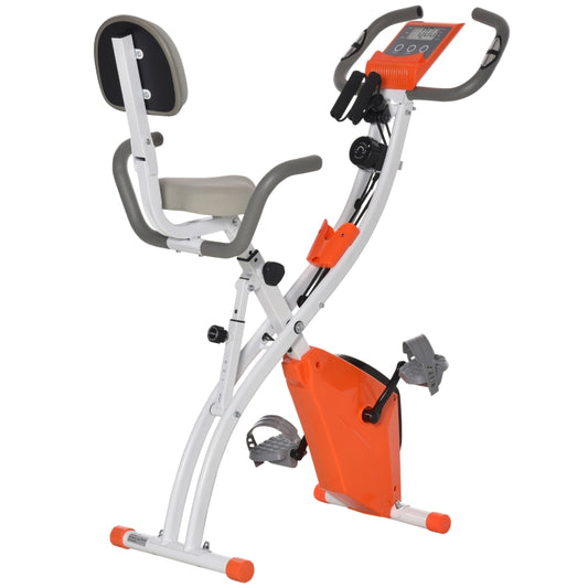 Aosom 2-in-1 Foldable Exercise Bike Recumbent Stationary Bike 8-Level Adjustable Magnetic Resistance with Pulse Sensor LCD Display, Orange