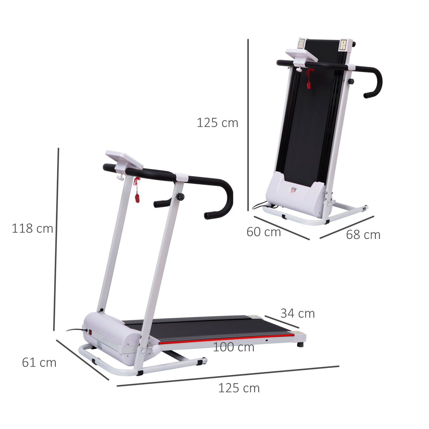 Aosom 1.25HP Motorised Electric Treadmill, 10km/h Folding Running Machine, Gym Fitness Exercise with LCD Monitor, White