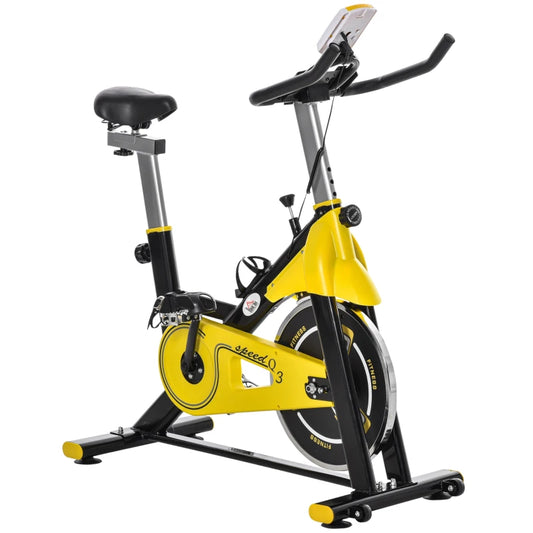 Aosom Exercise Bike, with 6kg Flywheel Belt Drive, Adjustable Resistance, LCD Display - Yellow