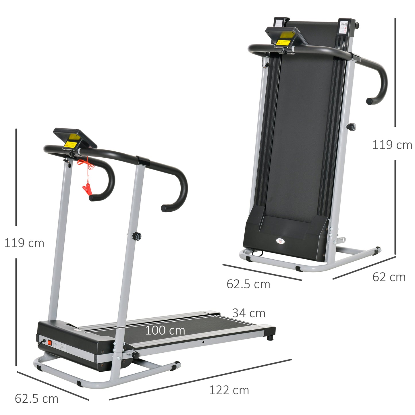 Aosom 1.25HP Motorised Electric Treadmill, 10km/h Folding Running Machine, Gym Fitness Exercise with LCD Monitor, Grey