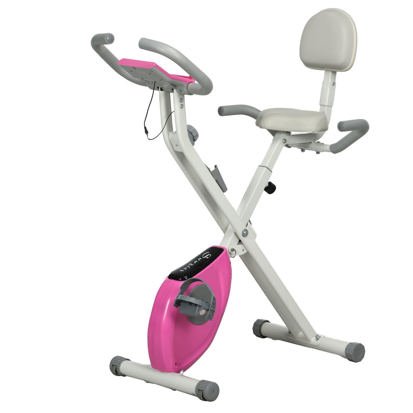 Aosom Folding Exercise Bike, with Adjustable Magnetic Resistance, Seat Height - White and Pink